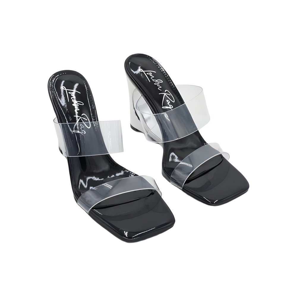 London Rag Zelene Fantasy Wedge Heel Clear Sandals Black Size 9.5